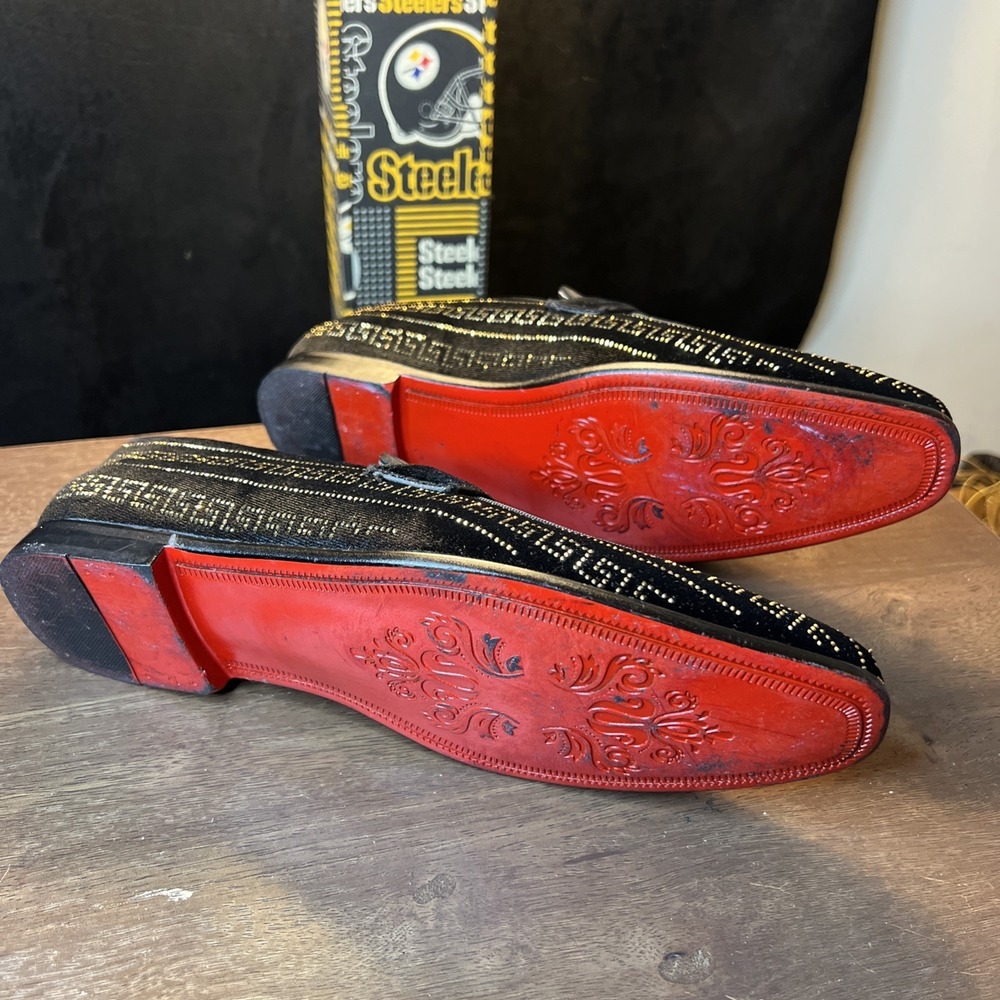 AM Exclusive Vincent Black And Gold Greek Key Venetian Loafer Size 9.5 - Picture 2 of 7